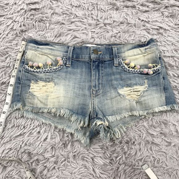 New Wildfox Jeans Lara Pom Pom Distressed Shorts 26 festival boho western punk - Picture 6 of 6